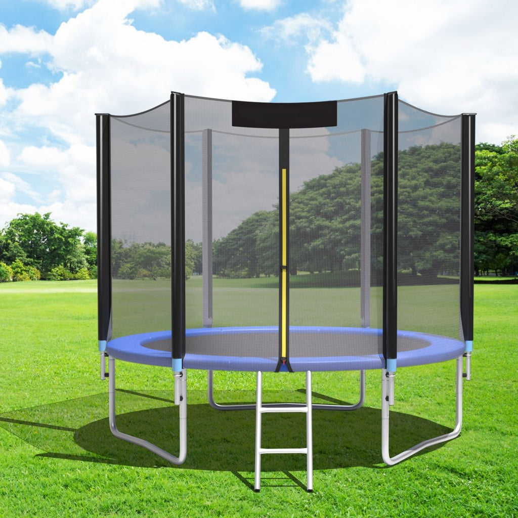 Trampoline de Jardin 脴 305cm avec Filet de Scurit Porte Entre Echelle Noir et Bleu -