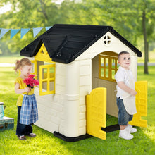 Load image into Gallery viewer, Maison Chef House -Thme Burger Bar - Table de Pique Nique Cabane de Jardin Anti-UV en Plastique 164x124x132 cm Bleu/Rose/Jaune -