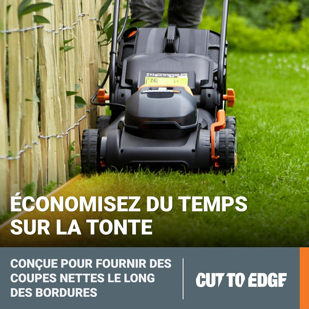 Pack Pro+ Tondeuse à Gazon 40V 460m² + Coupe-Bordures 20V + 2 Batteries 4Ah et 1 Batterie 2Ah + Chargeur Double et Chargeur Simple (Idéal pour l'Entretien du Jardin)