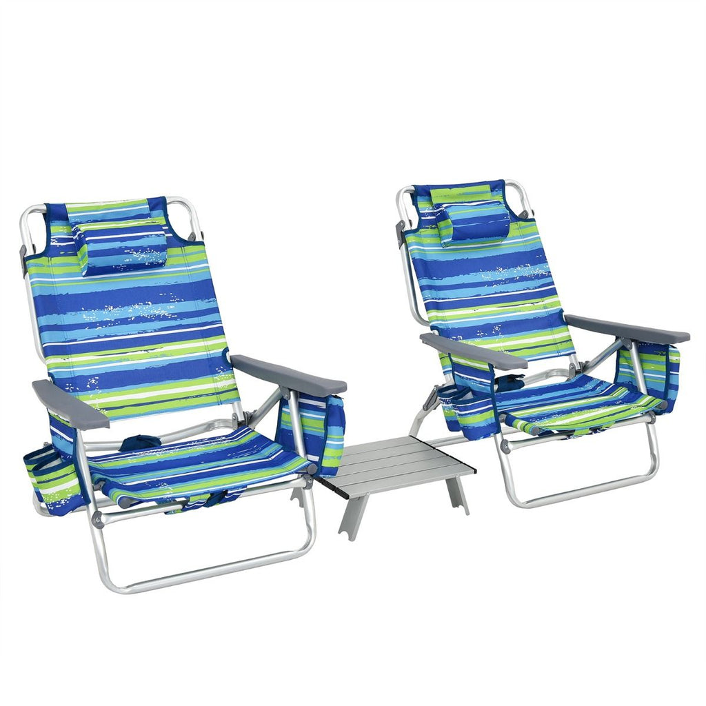 Lot de 2 Chaises de Camping Plage Pliante Table Enroulable en Aluminium Appui-tête Dossier Réglable à 5 Positions 6 Couleurs au Choix -