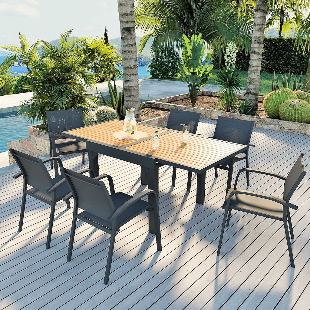 Table de jardin extensible en aluminium 8 places effet bois (90/180 x 90 cm) Murano Gris anthracite - Action-sport36 -