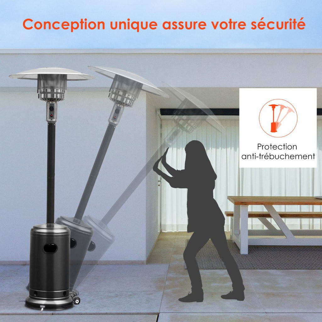 Parasol Chauffage Extrieur  Gaz 13KW Rflecteur 82cm avec Dispositif de Anti-basculement Tube 2 Roues Fluide 220cm Noir -
