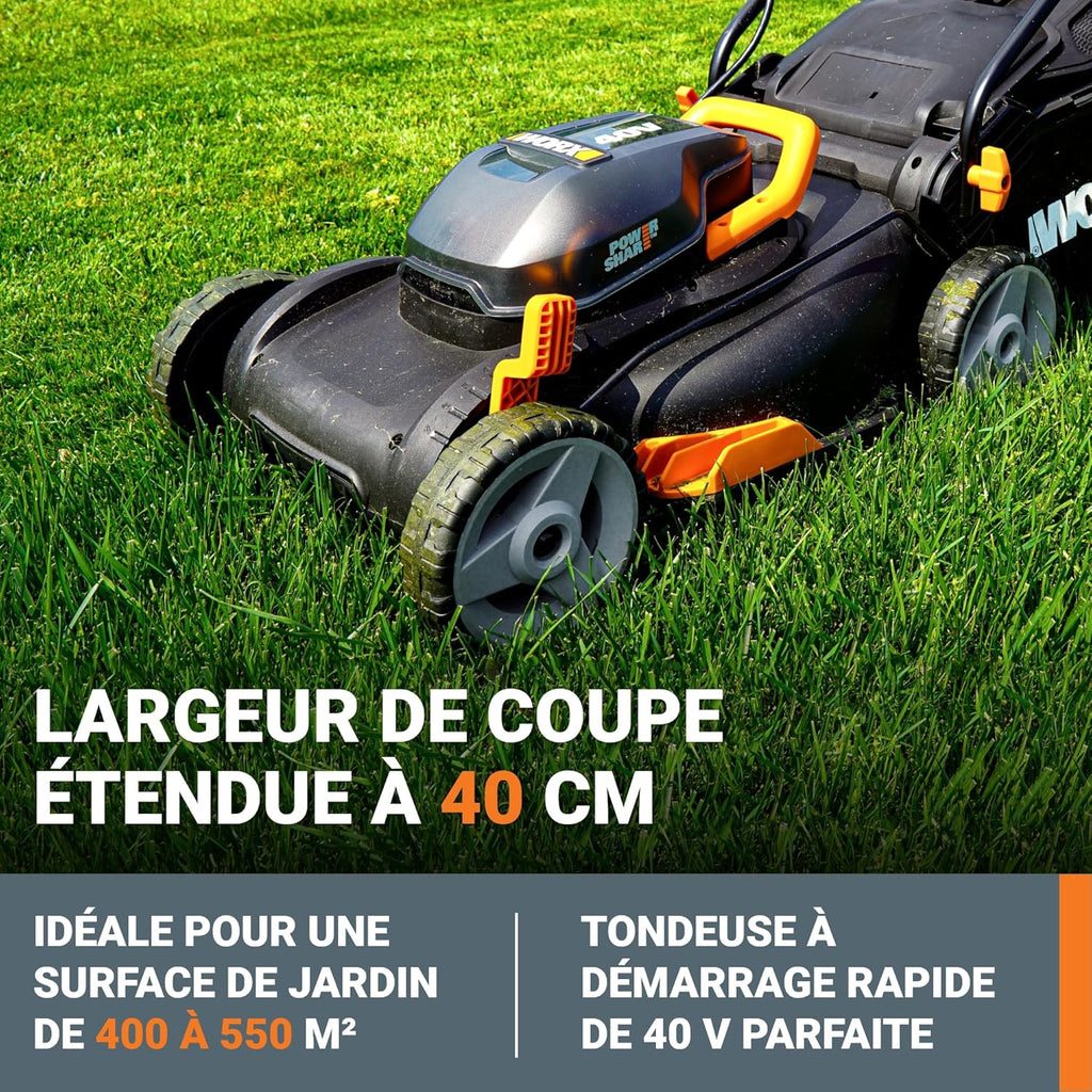 Pack Pro+ Tondeuse à Gazon 40V 460m² + Coupe-Bordures 20V + 2 Batteries 4Ah et 1 Batterie 2Ah + Chargeur Double et Chargeur Simple (Idéal pour l'Entretien du Jardin)
