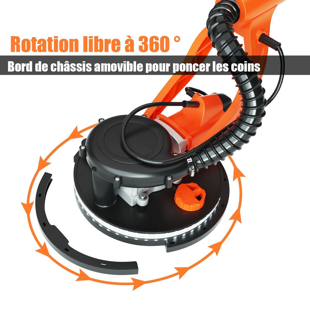 Ponceuse  Pl芒tre Murale 750W 脴 225mm Aluminium 6 Vitesses Variables Lumires LED Manche Tlescopique 12 Disques Abrasifs -