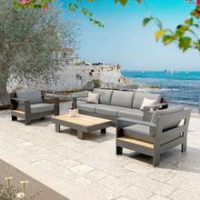 Load image into Gallery viewer, Salon de jardin aluminium et bois teck 5 places Antibes Gris anthracite - Action-sport36 -