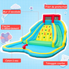 Load image into Gallery viewer, Toboggan Aquatique Gonflable 5 en 1 avec Pataugeoire Aire de Jeux Gonflable en Oxford avec Mur d'Escalade Charge 150kg pour 3-10 Ans (sans Souffleur) -