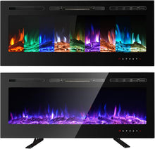 Load image into Gallery viewer, M.C.Haus Cheminée électrique avec écran Tactile et Panneau en Verre coloré pour Insert de Flamme - Chauffage Mural - Télécommande avec Cristal et bûches - 900/1800 W (102 cm, Noir)