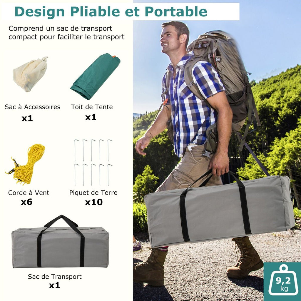Tente de Camping pour 6/8/10 Personnes avec Auvent Grande Tente Familiale avec 2 Chambres 2 Portes 2 Fenêtres en Maille Vert -
