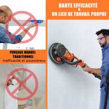 Load image into Gallery viewer, Ponceuse à Plâtre Murale 750W Ø 225mm Aluminium 6 Vitesses Variables Lumières LED Manche Télescopique 12 Disques Abrasifs -