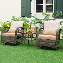 Load image into Gallery viewer, Salon de Jardin Extrieur 3PCS - 2 en Fauteuils  Bascule Pivotant  360掳Rotin PE Cadre Mtal our Terrasse Balcon -