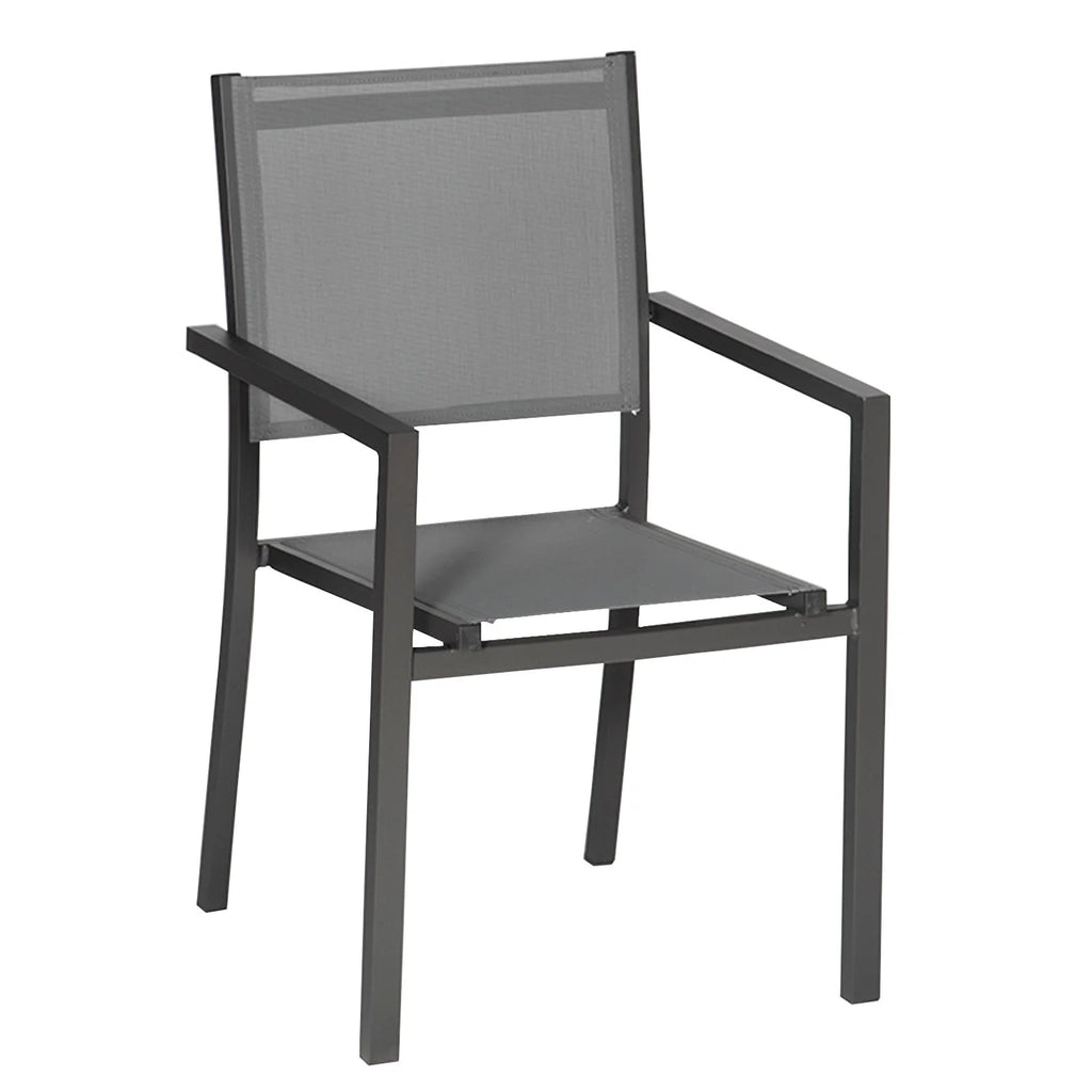 Lot de 8 chaises en aluminium anthracite - textilène gris -