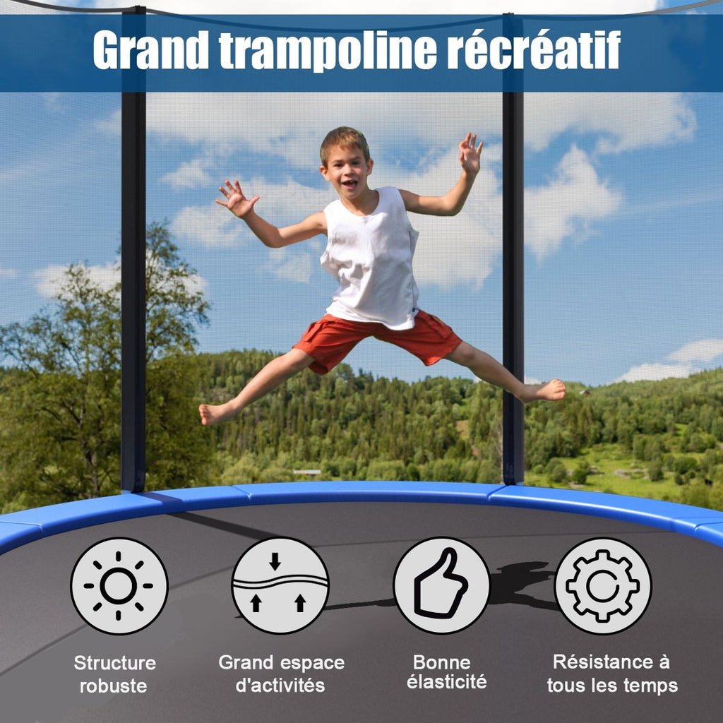 Trampoline de Jardin 脴 305cm avec Filet de Scurit Porte Entre Echelle Noir et Bleu -