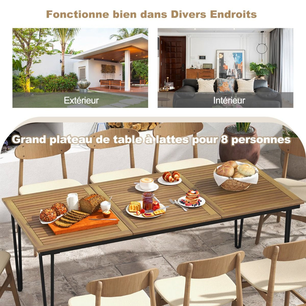 Table pour Jardin de 200 Cm Table d'extérieur pour 8 Personnes avec Trou pour Parasol de 5 Cm Pieds en Métal et Repose-pied Réglables -