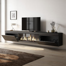 Load image into Gallery viewer, Skraut Home | Meuble TV | Banc Télé | Grand Espace de Rangement | 267x45x35 cm | TV Grand Format | Cheminée électrique XXL | Suspendu, Mural | Style Moderne | Noir