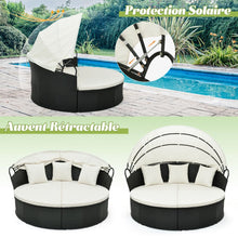 Load image into Gallery viewer, Lit Canap de Jardin Rond en Rotin PE Auvent Rtractable Coussins et Oreillers Amovibles Salon de Jardin Modulable Blanc -