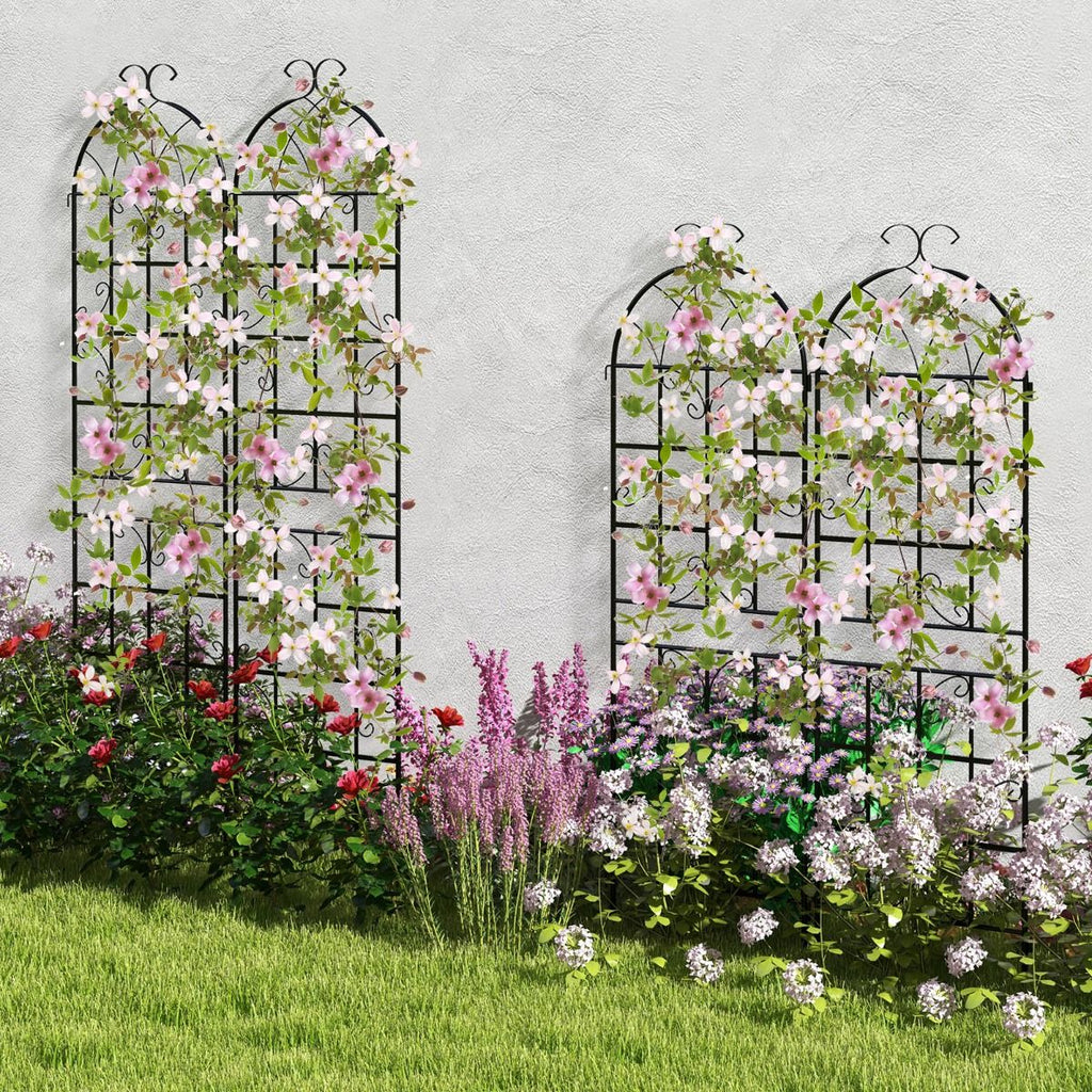 Lot de 4 Treillis de Jardin en Métal 180 x 50 cm Clôture Décorative pour Plante Grimpante Grille Fleurs Antirouille pour Jardin Cour Patio Noir -