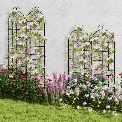 Lot de 4 Treillis de Jardin en Métal 180 x 50 cm Clôture Décorative pour Plante Grimpante Grille Fleurs Antirouille pour Jardin Cour Patio Noir -