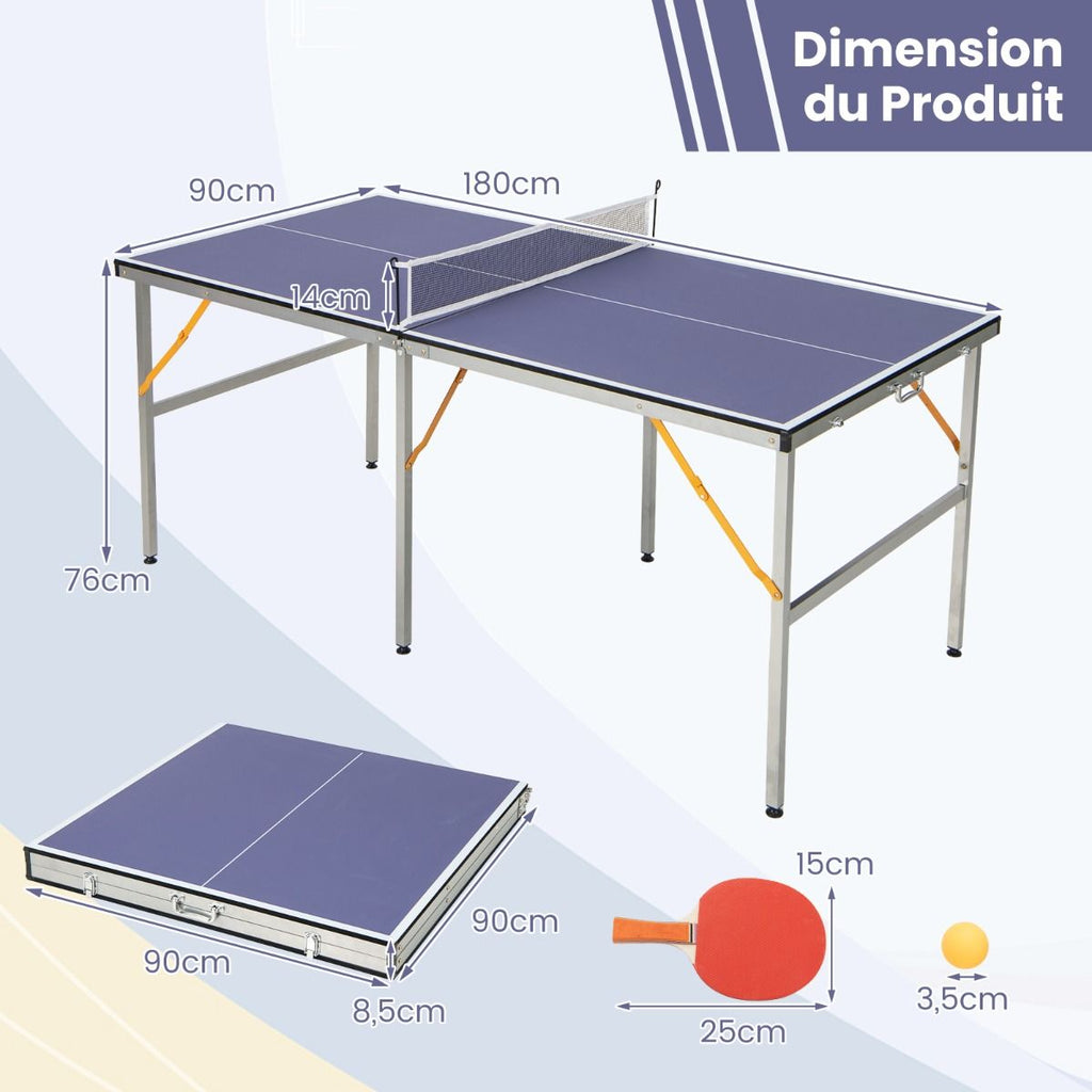 Table de Ping-Pong Pliable Peu Encombrante avec Filet Tennis de Table avec 2 Raquettes 3 Balle Pieds Rglables 180 x 90 x 76 cm -