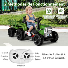 Load image into Gallery viewer, Tracteur Electrique avec Remorque pour Enfants 3 Vitesses Lumières LED Fonctions o USB et Bluetooth Jaune/Rose/Rouge/Vert/Vert Foncé/Noir -
