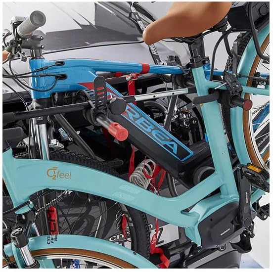 Porte Velo hayon 5 Sangles mottez Shiva 2 elec Acier 2 velos VAE/e Bike (40 kgs Max), Noir