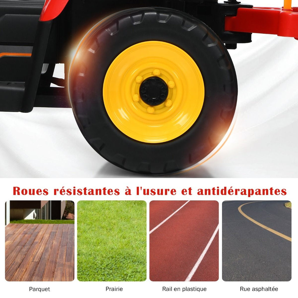 Tracteur Electrique avec Remorque pour Enfants 3 Vitesses Lumires LED Fonctions o USB et Bluetooth Jaune/Rose/Rouge/Vert/Vert Fonc/Noir -