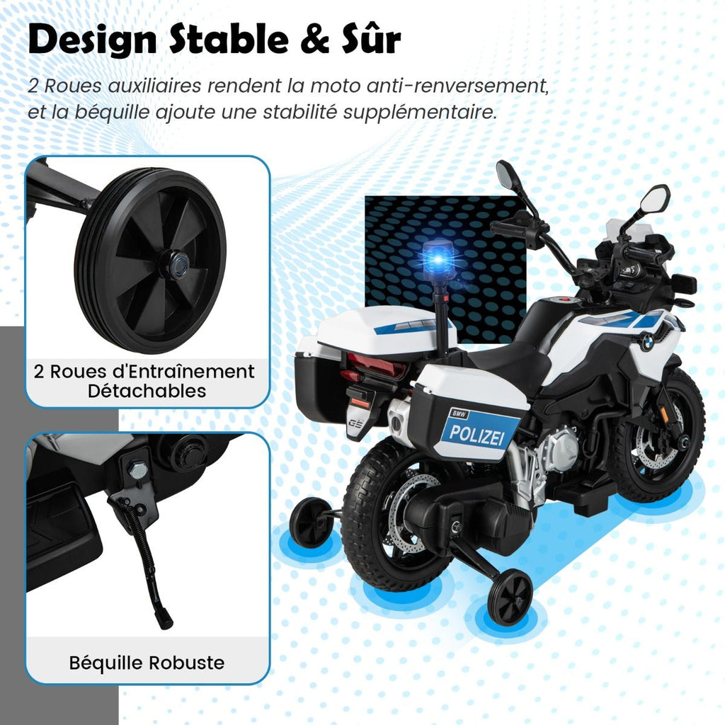 Moto lectrique 12V/7AH pour Enfants 6km/h Modle Policier avec Klaxon Musique Sirne Phares pour 3-8 Ans -