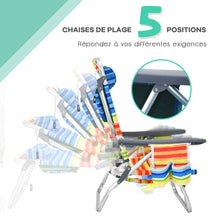 Load image into Gallery viewer, Lot de 2 Chaises de Camping Plage Pliante Table Enroulable en Aluminium Appui-tête Dossier Réglable à 5 Positions 6 Couleurs au Choix -