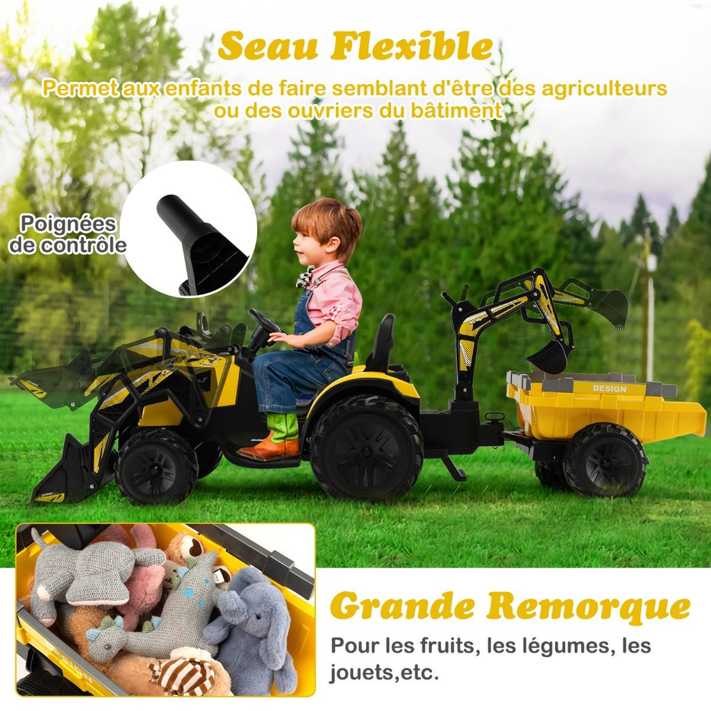 Tracteur Electrique 12 V pour Enfants 3-5 km/h Tlcommande MP3 USB Vert/Jaune -
