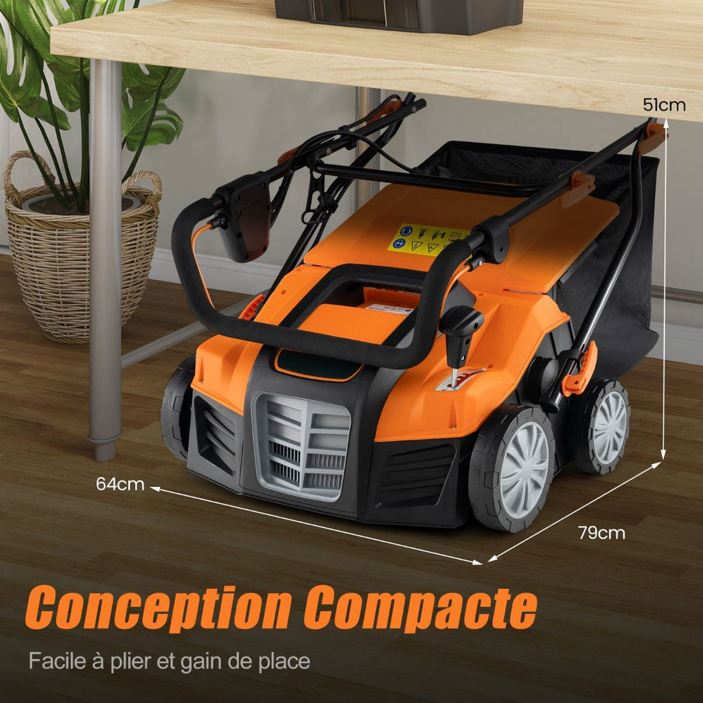 Scarificateur Électrique 2 en 1 de 15A avec Double Interrupteur de Sécurité Réglable Sac de Ramassage 55 L Scarificateur Orange/Vert -