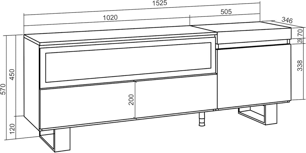 Skraut Home | Meuble TV | Banc Télé | Grand Espace de Rangement | 150x57x35cm | pour Les TV jusqu'à 65" | Cheminée électrique | Design Industriel | Style Moderne | Chêne