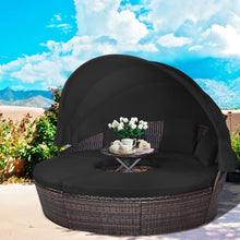Load image into Gallery viewer, Lit de Jardin Rond d'Exterieur Table Relevable Modulable &amp; Convertible - Pare Soleil Réglable rotin PE Coussins Inclus Noir -