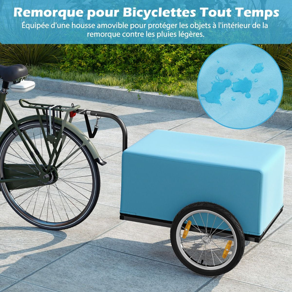 Remorque de Vlo avec Cadre Pliable Charge 55 kg Chariot pour Vlo avec Housse en Tissu Oxford Roues  Air de 40聽cm Rflecteurs Bleu -