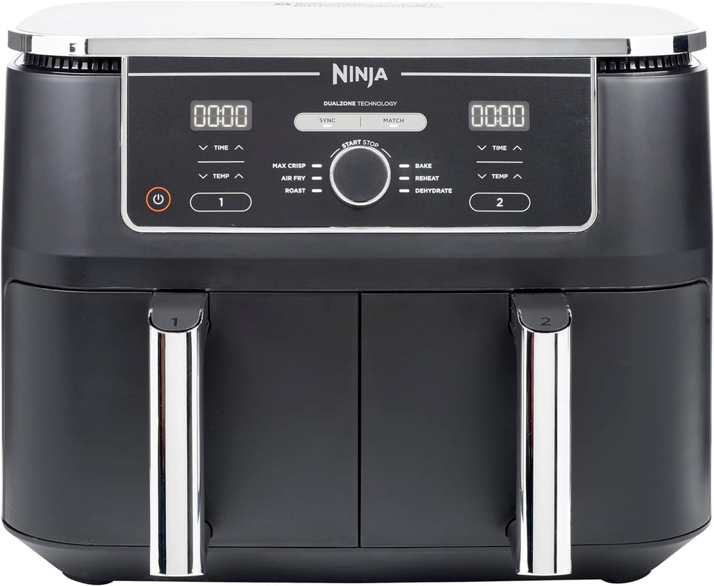 Foodi FlexDrawer Air Fryer,Dual Zone Avec Sparateur Amovible,Grand Tiroir de 10,4 L,7-en-1,Double Zone,Sans Huile,Pices Antiadhsives Compatibles Au Lave-Vaisselle,Noir AF500EU