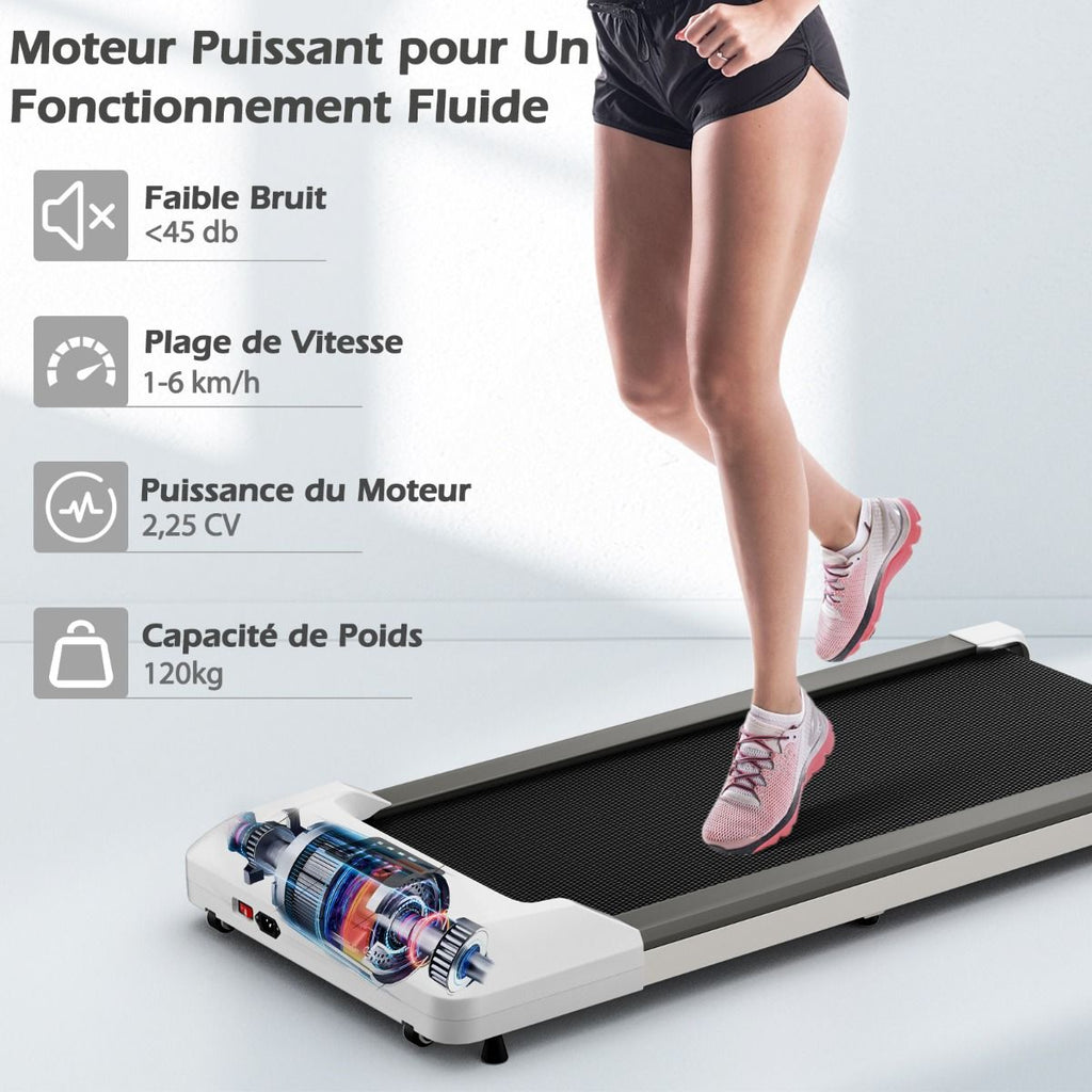 Tapis de Course Mince Tapis de Jogging avec Capacit de 120 Kg Tlcommande et cran Led Inclinable  Roulettes Tapis de Course  Glisser Gris/Noir/Rose -