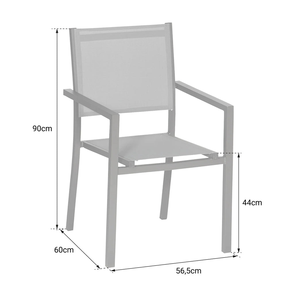Lot de 8 chaises en aluminium anthracite - textilène gris -