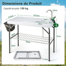 Load image into Gallery viewer, Table de Pêche Pliante avec Robinet Rotatif 360° Table Camping Portable pour Nettoyage Poisson en Acier&amp;HDPE avec Évier et Support de Grille Charge 150KG -