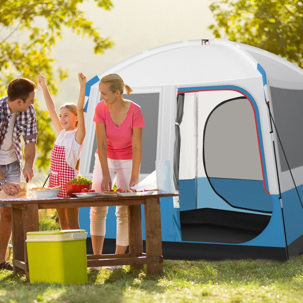 Tente de Camping pour 5 Personnes Tente D么me tanche avec Porte et Fen锚tres en Maille Sac de Transport 248x248x230cm Bleu + Blanc -