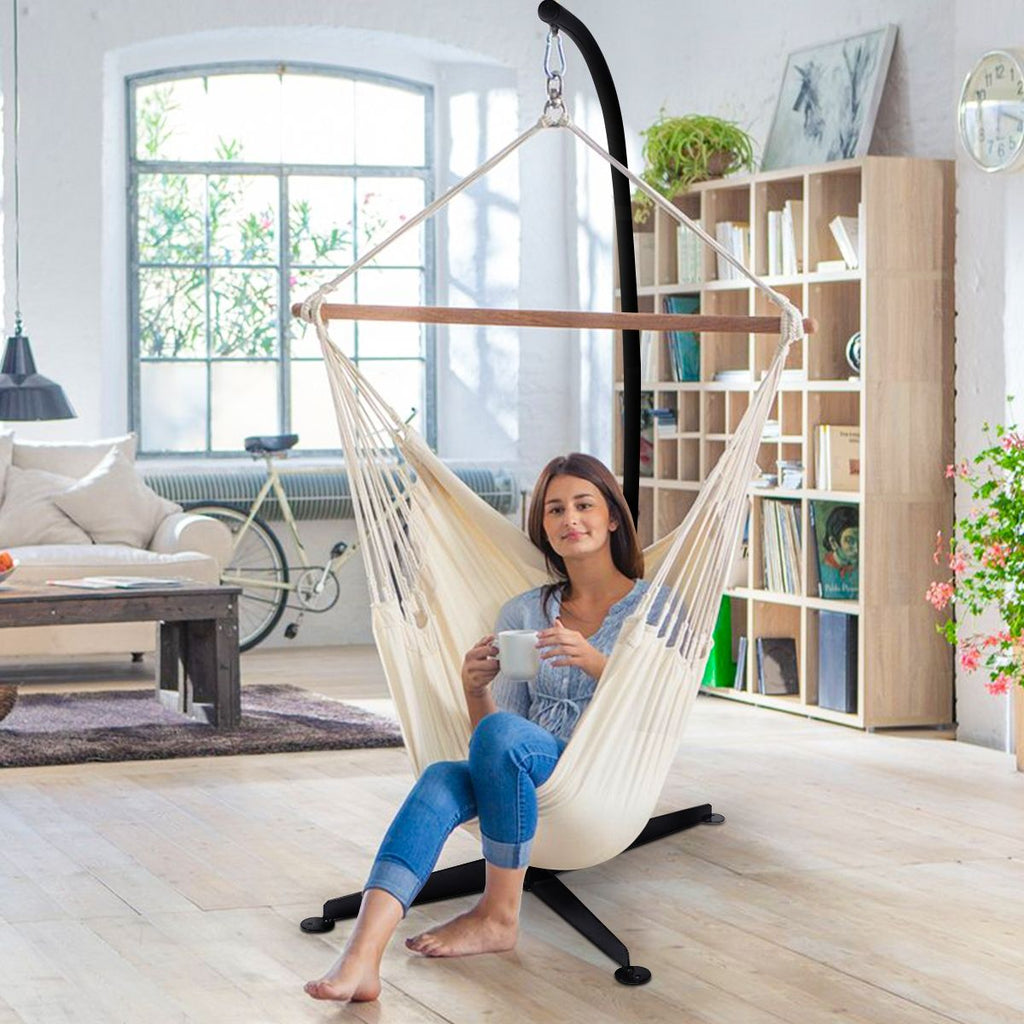 Support de hamac ou pour chaise suspendue Capacit 150 KG,en Fer de Haute Qualit,Moderne et stable,112x79x205,Noir -
