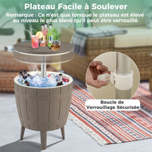 Load image into Gallery viewer, Table Glacière 37L pour Jardin 3 en 1 avec Plateau Télescopique Seau à Glace d'Extérieur pour Cocktails Bière Ø48x58/83cm Marron+Blanc -