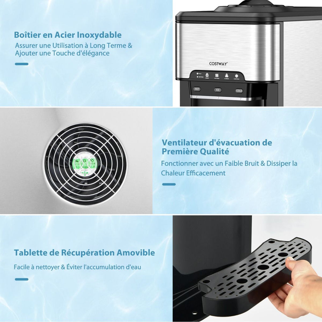 Machine à Glaçons 3 en 1 avec Distributeur d'Eau Froide/Chaude 20 kg en 24h Cube de Glace 6-13 min pour Maison Bureau Bar -