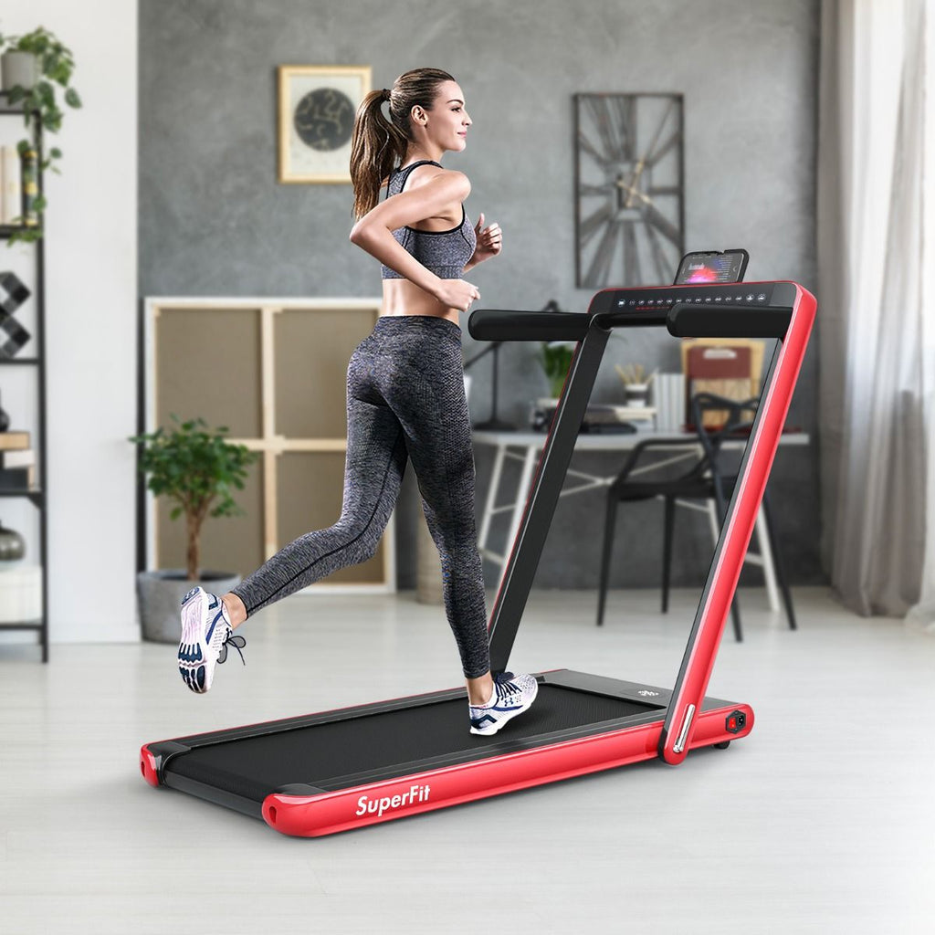 Tapis de Course Pliable 0,75HP Double Affichage LED APP et Tlcommande Vitesse Motoris 12 km/h Surface 40x100cm Rouge -
