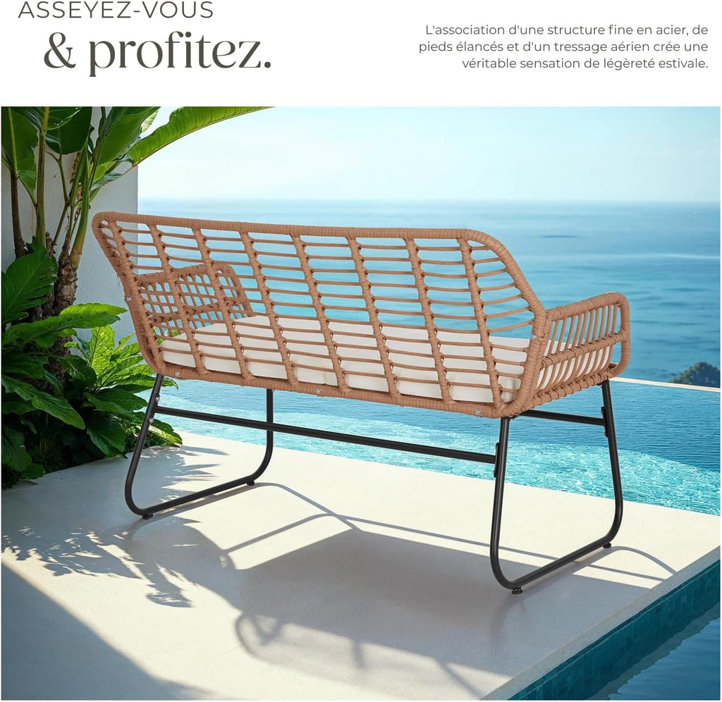 TecTake® Salon de Jardin Extérieur en Poly Rotin 4 Personnes Ensemble Canapé 2 Places 2 Fauteuil Salon et Table de Jardin, Coussins Amovibles Inclus, Amenagement Balcon Terrasse Veranda