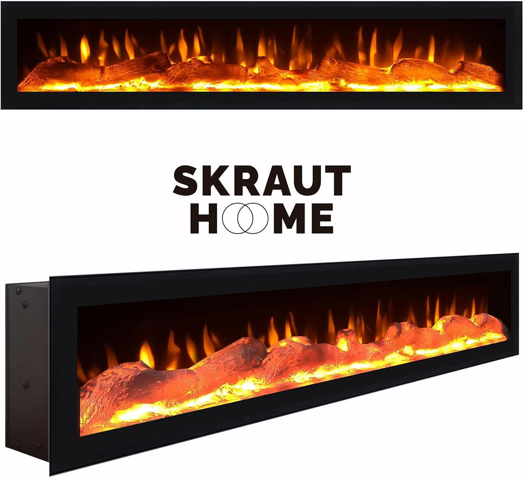 Skraut Home | Ensemble Meuble TV | Meuble Salon Complet | 310x186x35cm | pour Les TV jusqu'à 65" | Cheminée électrique | Style Moderne | Chêne et Noir