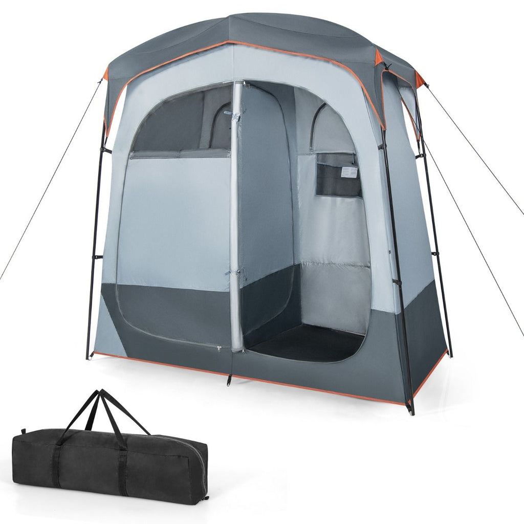 Tente Cabine de Douche Portable 2 Personnes en 2 Parties avec Bâche de Pluie Amovible Corde à Linge Crochet 210x107x210 cm Gris -