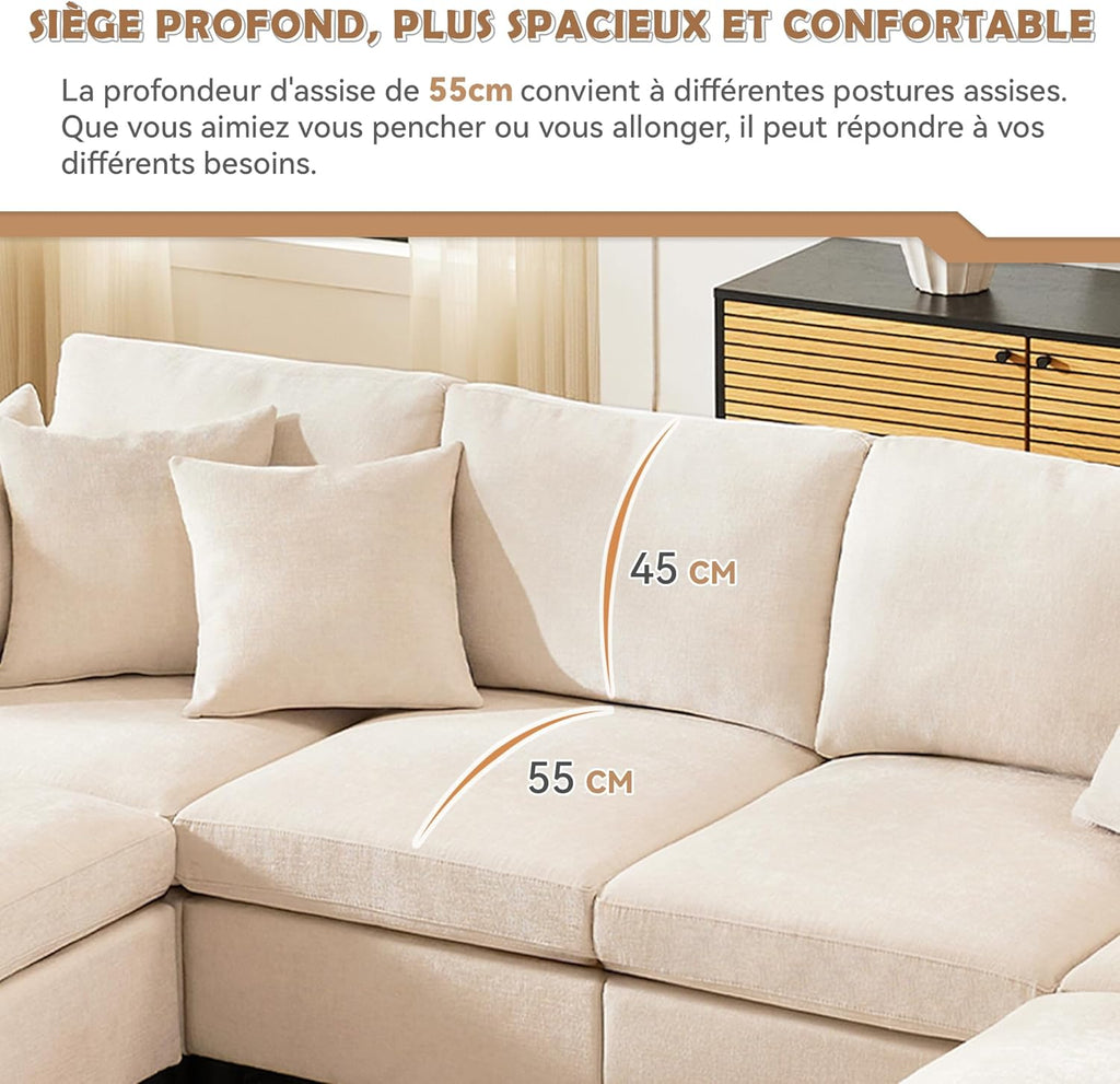 Seyakany Canapé d'angle Convertible,canapé Convertible 4 Places,en Tissu Chenille avec Repose-Pieds Amovible,canapé Quatre Places en L en U,adapté à la Maison,au Salon,à l'appartement