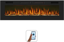 Load image into Gallery viewer, Mystflame Crystal 50 - Cheminée Électrique Murale avec Wi-FI, 127 cm, Ultra Fine 8 cm, 12 Couleurs de Flamme, Thermostat 750/1500W, Poêle Confortable, Écran Tactile et Minuterie