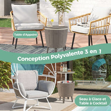 Load image into Gallery viewer, Table Glacière 37L pour Jardin 3 en 1 avec Plateau Télescopique Seau à Glace d'Extérieur pour Cocktails Bière Ø48x58/83cm Marron+Blanc -