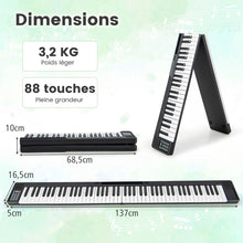 Load image into Gallery viewer, Piano Numérique Pliable à 88 Touches avec Fonction Bluetooth MIDI Clavier Électronique Portable avec Pédale de Sustain Sac de Transport -