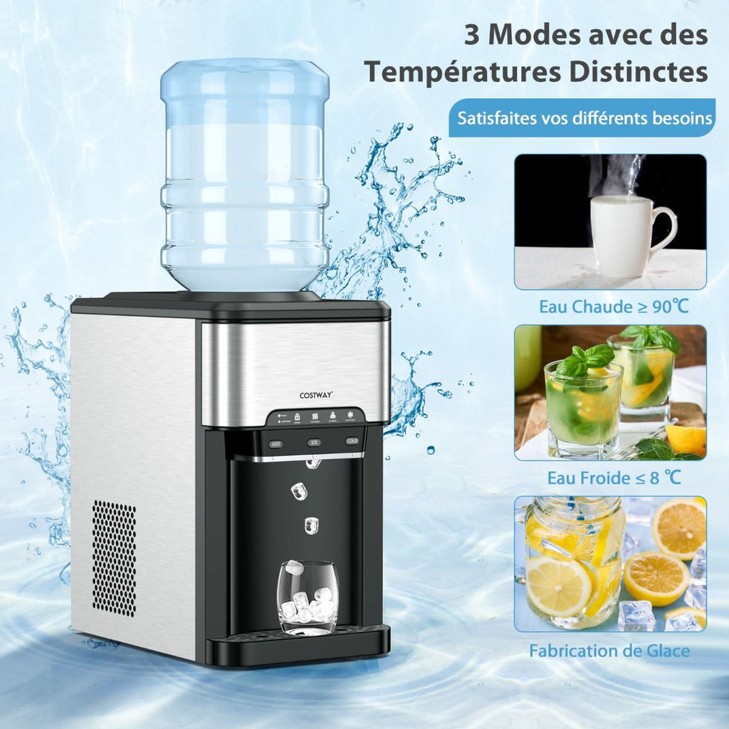 Machine à Glaçons 3 en 1 avec Distributeur d'Eau Froide/Chaude 20 kg en 24h Cube de Glace 6-13 min pour Maison Bureau Bar -