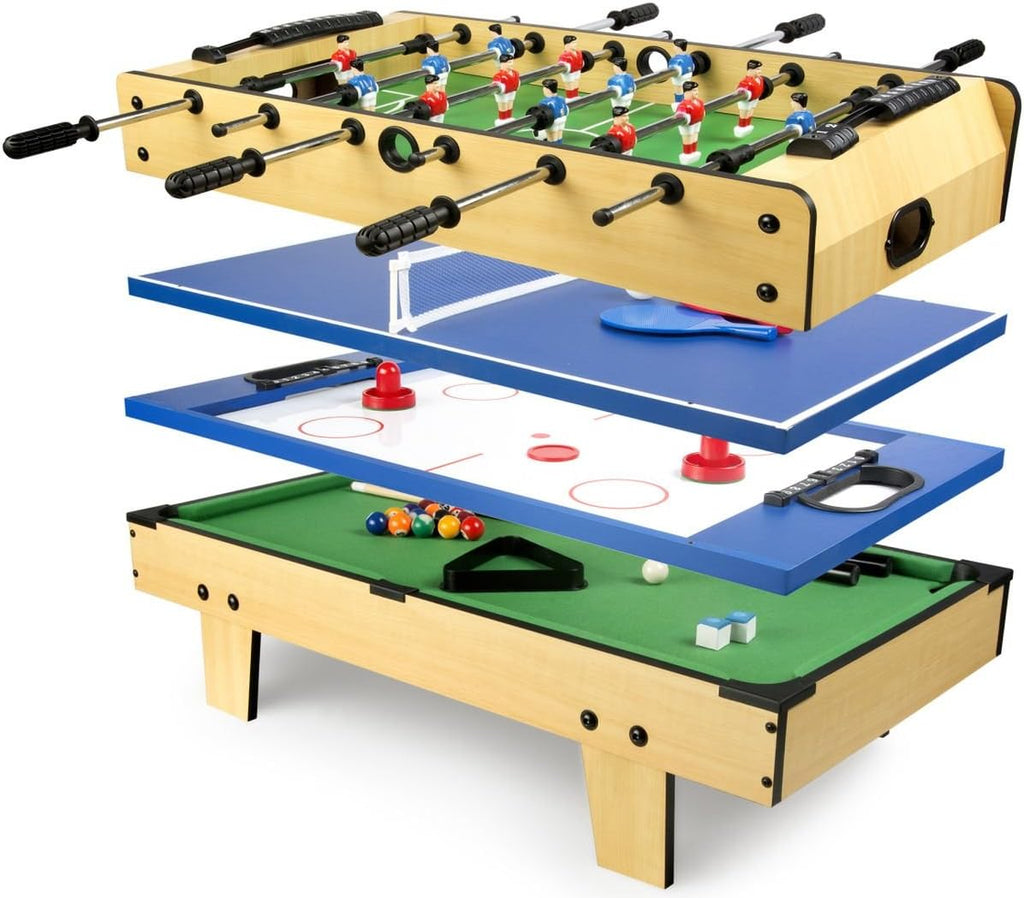 Leomark Table de Babyfoot 4 in 1 Multifonctionnel Jeu de Football,Bilard, Tenis, Hockey Baby-Foot, Baby Foot Table En Bois Jeu de Football Petite Taille Universel